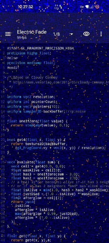 写代码设计动态安卓壁纸Shader Editor是个简单有趣的应用，可以让你自己写代码设计动态的安卓壁纸，内置一些sample可供参考修改