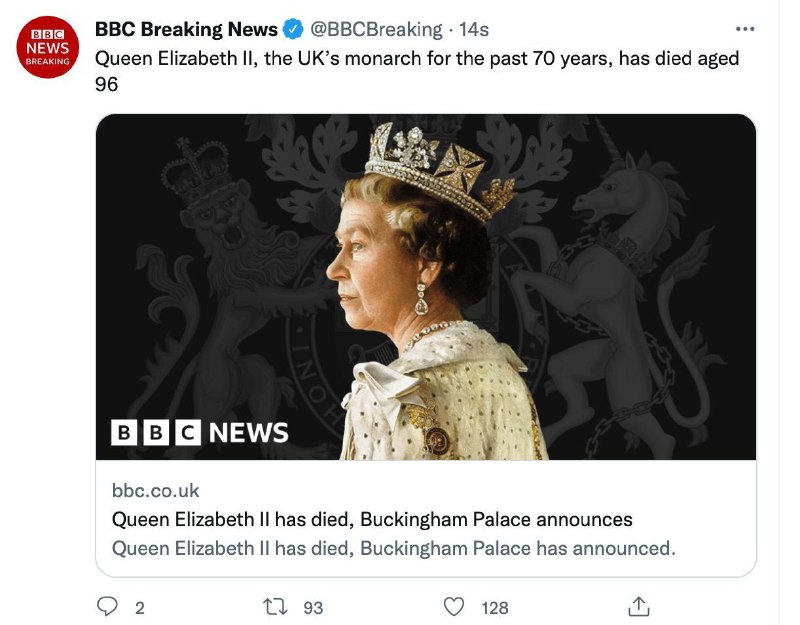 英国女王伊丽莎白二世去世，享年96岁